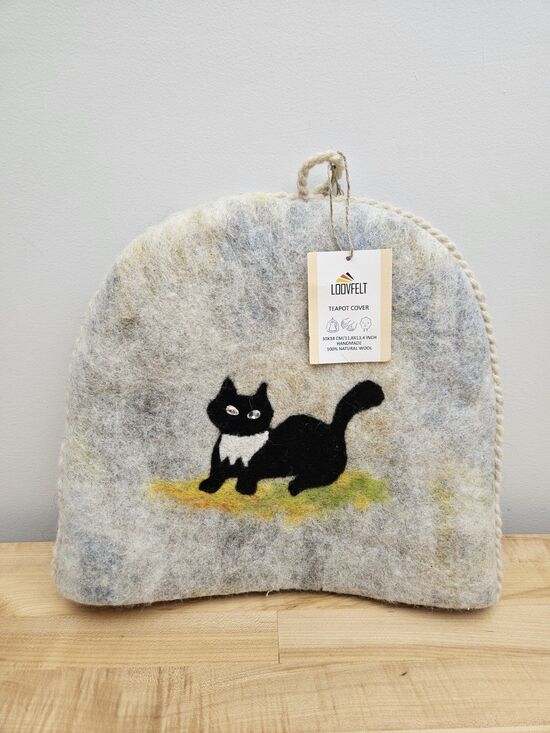 Handmade Other - Loovfelt Handmade Natural 100% WOOL Felted Tea Cozy Black Cat Witchy Halloween